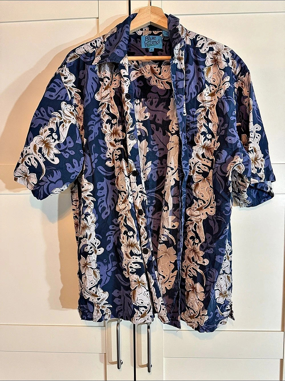 Blue Island Men's Floral Cotton Shirt Size XL Like New B17